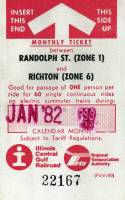 January 1982 monthly ticket