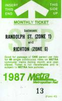 September 1987 monthly ticket