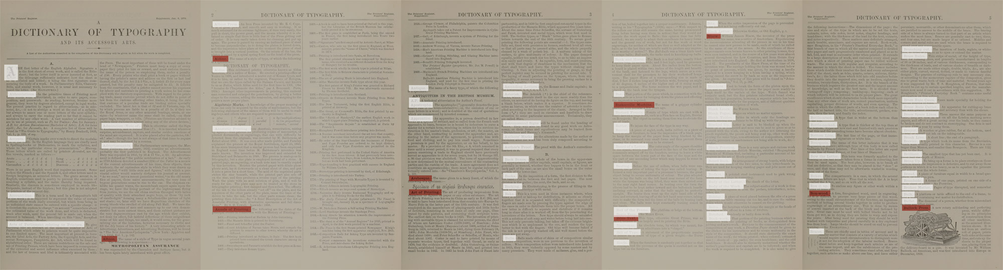 Sample of color coding terms on first edition pages