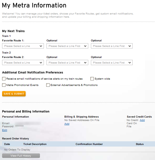 Screenshot of Metra's new home page