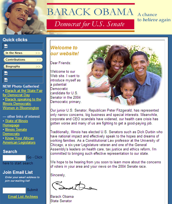 Screenshot of the first version of obamaforillinois.com