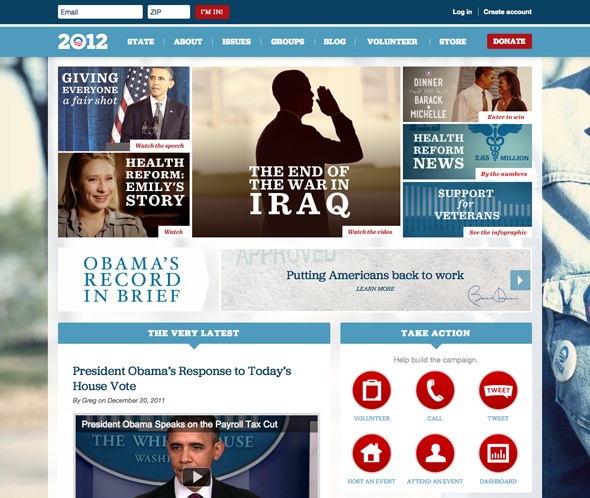 Screenshot of the 2012 re-election campaign site (version 2)