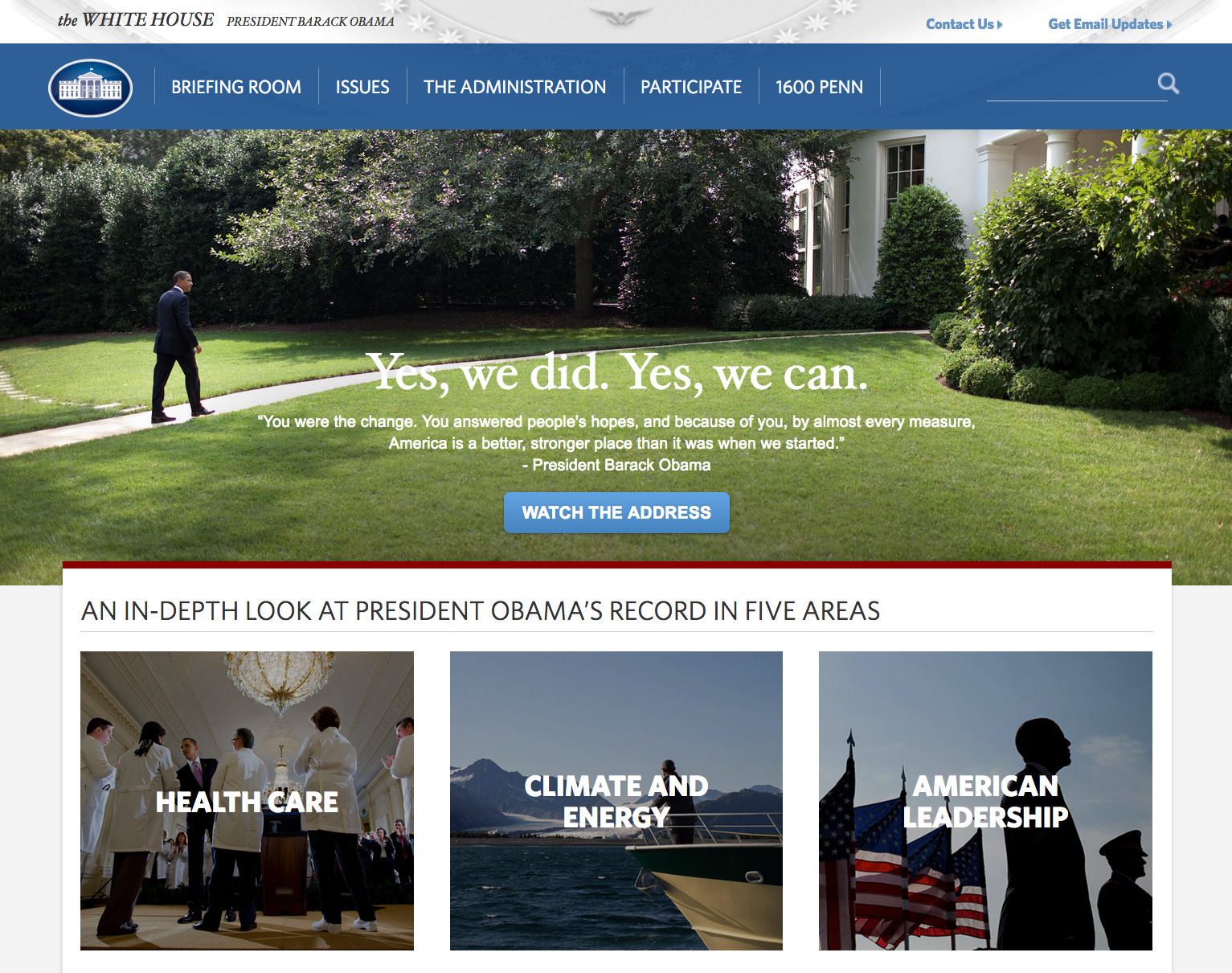 Screenshot of the 2017 White House website