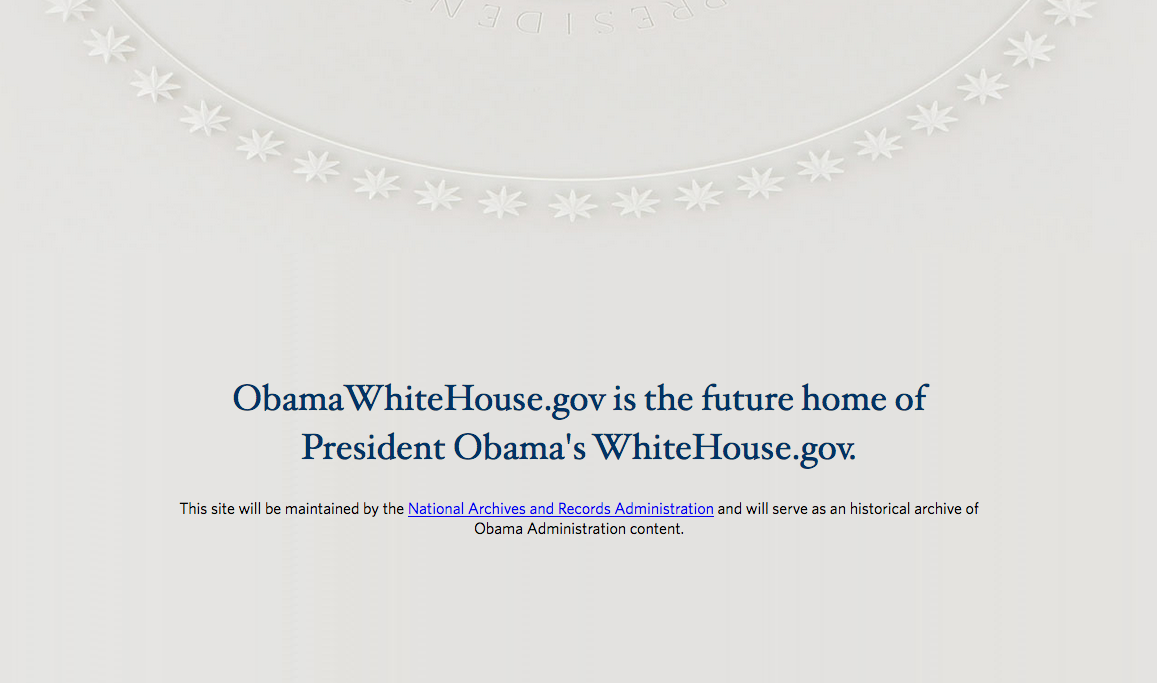 Screenshot of the Obama's White House website archive