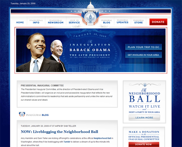 Screenshot of the presidential inauguration site
