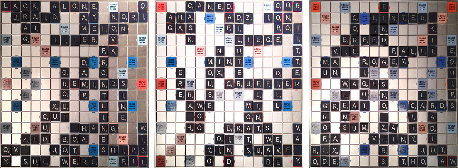 Photo of a few final Scrabble boards