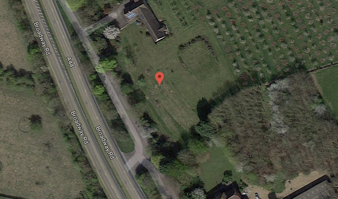 Closeup of satellite view of map of possible location of Oxley Manor