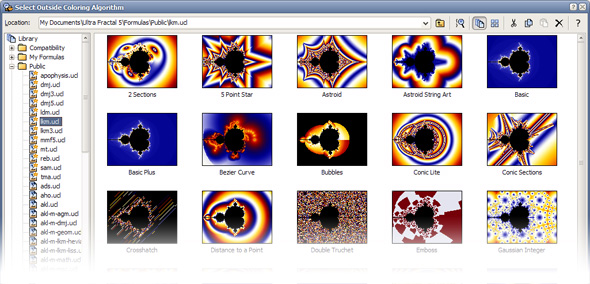 Screenshot of thumbnails in formula browser