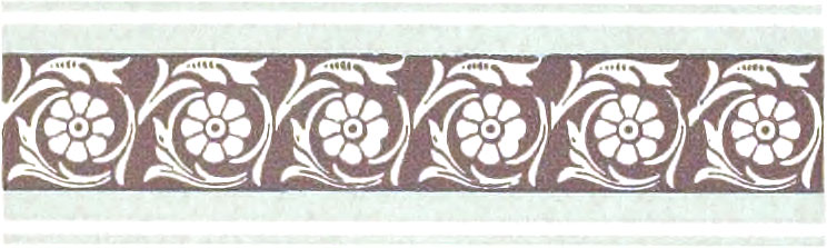 Ornate border comprising maroon and light teal colors