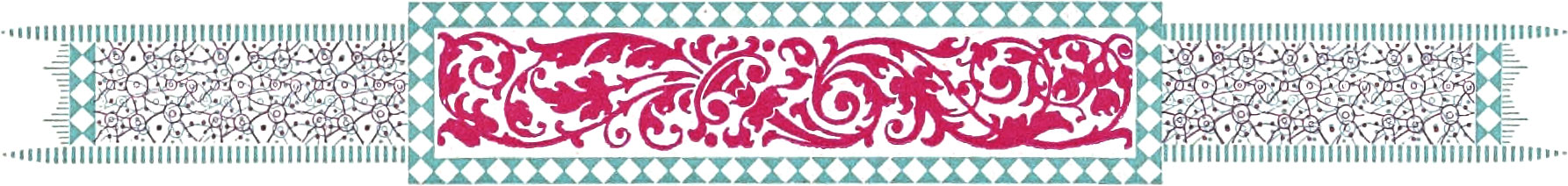 Ornate border comprising magenta and teal colors
