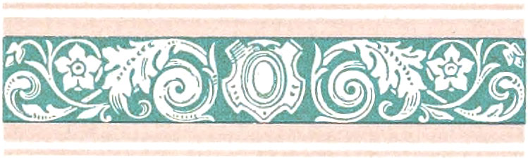 Ornate border comprising teal and pink colors