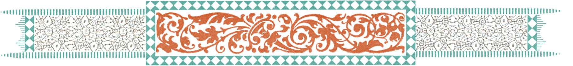 Ornate border comprising orange and teal colors