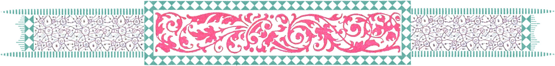 Ornate border comprising pink and teal colors