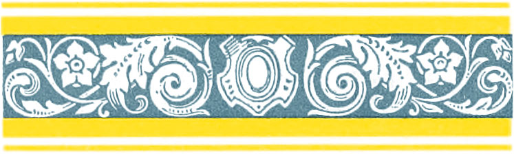 Ornate border comprising teal and yellow