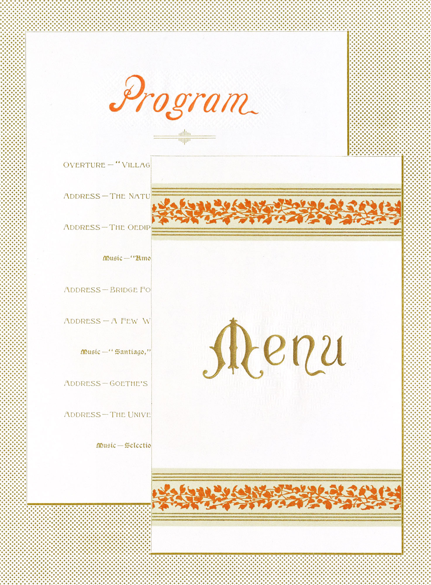 Sample printed menu with gold ink and embossing