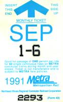 September 1991 monthly ticket