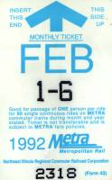 February 1992 monthly ticket