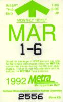 March 1992 monthly ticket