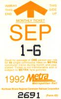September 1992 monthly ticket