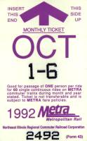 October 1992 monthly ticket