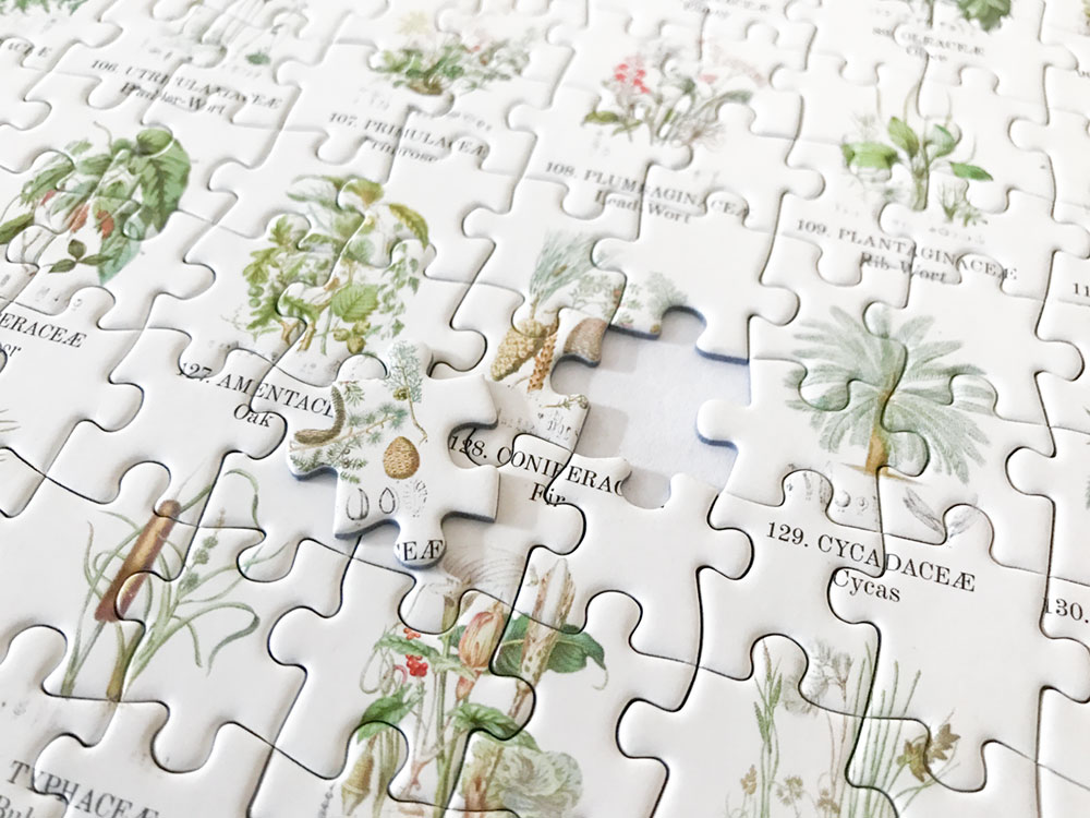 Closeup of assembled puzzle pieces